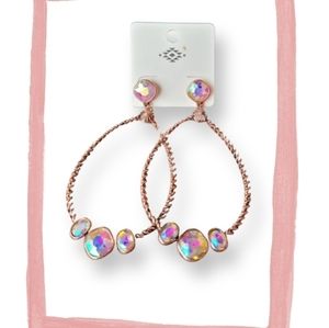 Copper Tone Dichroic Glass Teardrop Earrings Brand New ON Card